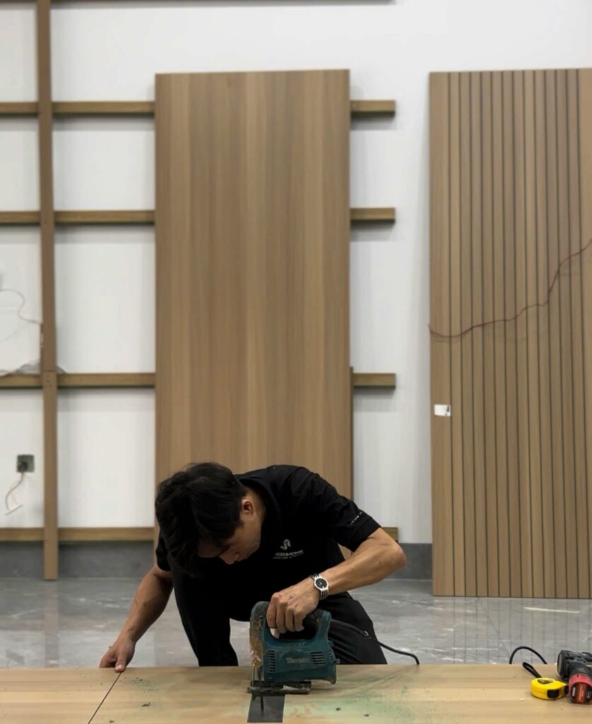 Thi công vách ốp phòng khách nhà phố Vũng Tàu